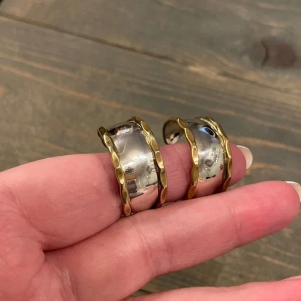 Vintage Laton Sterling Silver & Brass Chunky Hoop Earrings